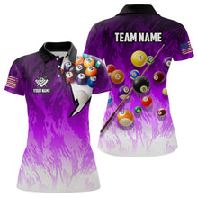 Load image into Gallery viewer, Personalized Purple Pool Player Billiard 8 Ball Polo &amp; 1/4 Zip For Women Custom Billiard Jerseys TDM3658