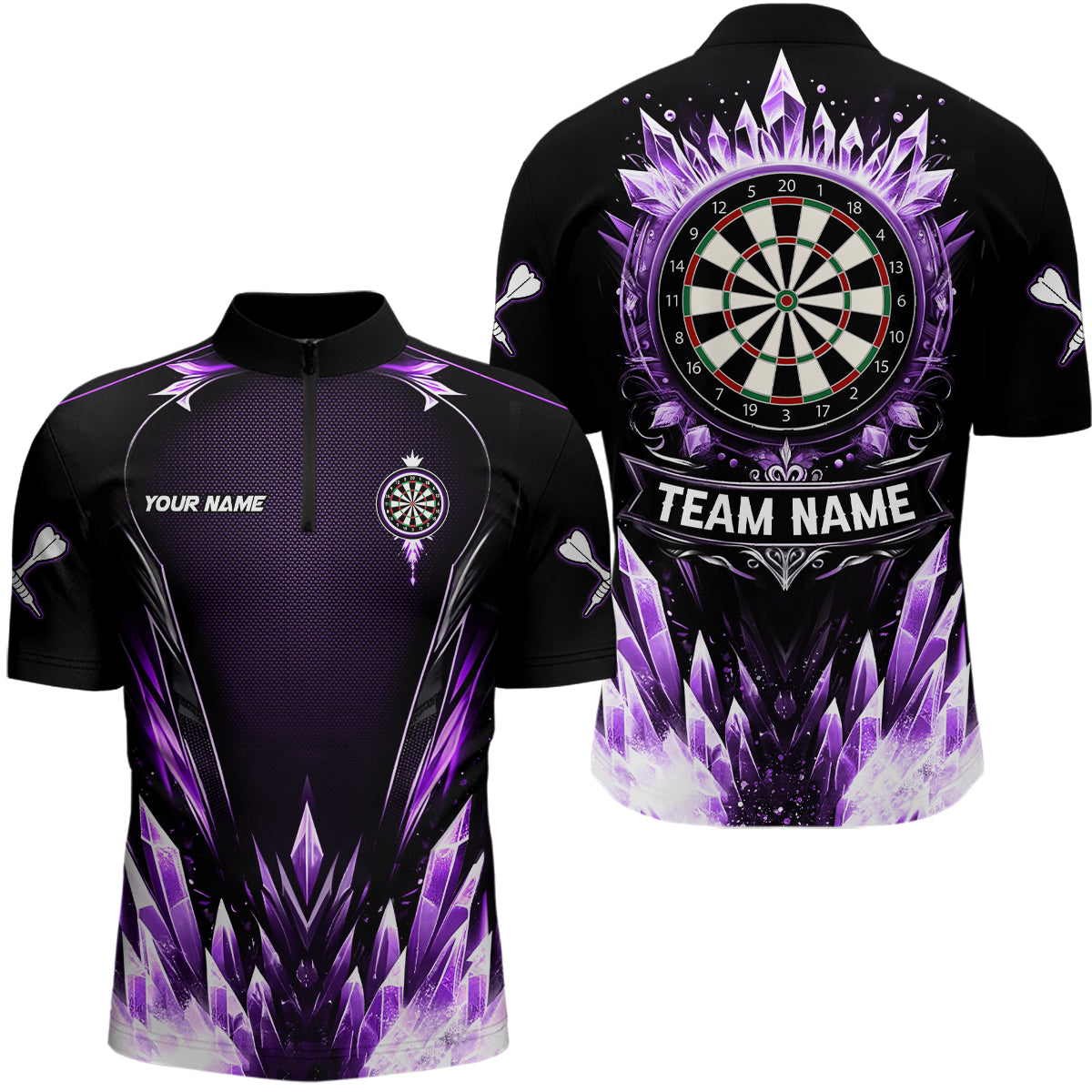 Personalized Purple Icy Dartboard Custom Darts Polo & Quarter Zip For Men, Team Dart Jersey Outfit TDM3671