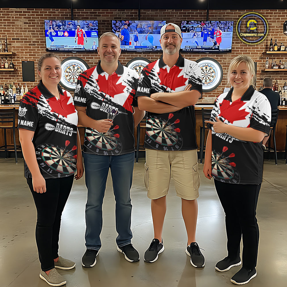 Personalized Grunge Canada Flag Dart Polo Shirts For Women Custom Patriotic Canadian Dart Jerseys TDM1187