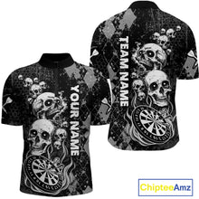 Load image into Gallery viewer, Black Grey Grunge Argyle Skull Dart Shirts Custom Men's Dart Jerseys Team Polo &amp; Quarter Zip TDM3836