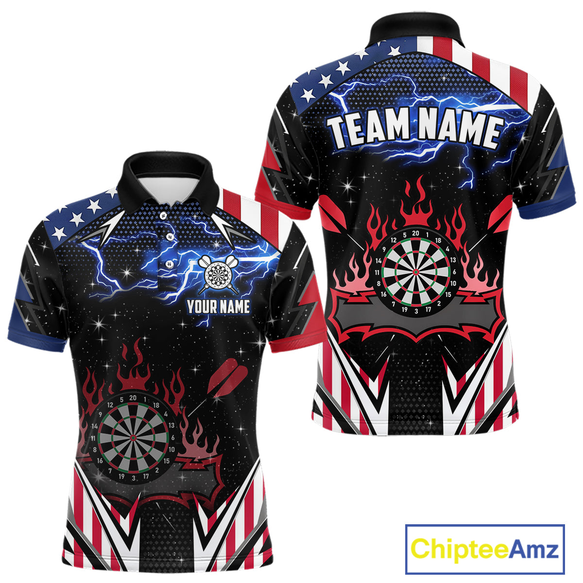 Personalized Thunder Lightning American Flag Darts Shirt For Men, Patriotic Darts League Jersey TDM4504