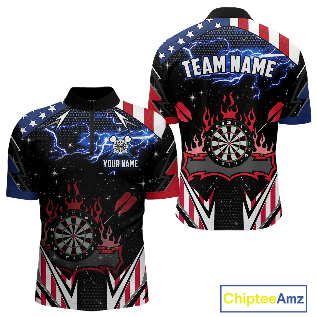 Personalized Thunder Lightning American Flag Darts Shirt For Men, Patriotic Darts League Jersey TDM4504