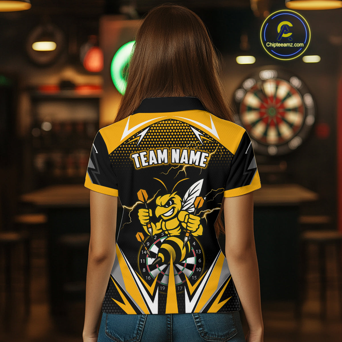 Personalized Funny Bee Lightning Darts Shirt For Women Custom Yellow Black Darts Jersey, Darts Gift TDM4738