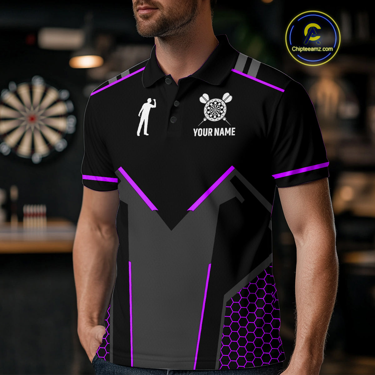 Darts Jersey For Men Custom Polo & Quarter Zip Darts Tournament Team Shirt  |Purple TDM4748