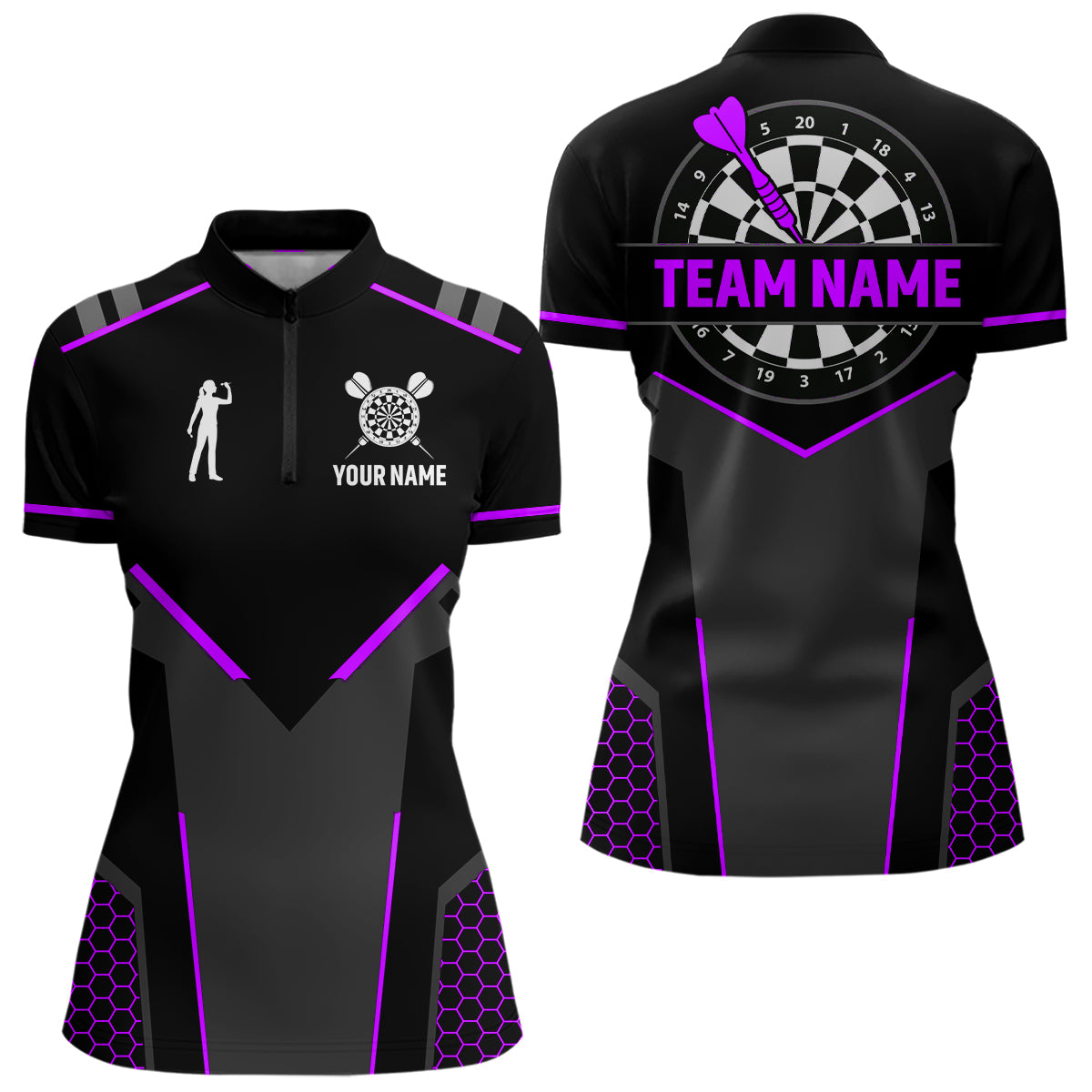 Darts Jersey For Women Custom Polo & Quarter Zip Darts Tournament Team Shirt  |Purple TDM4748