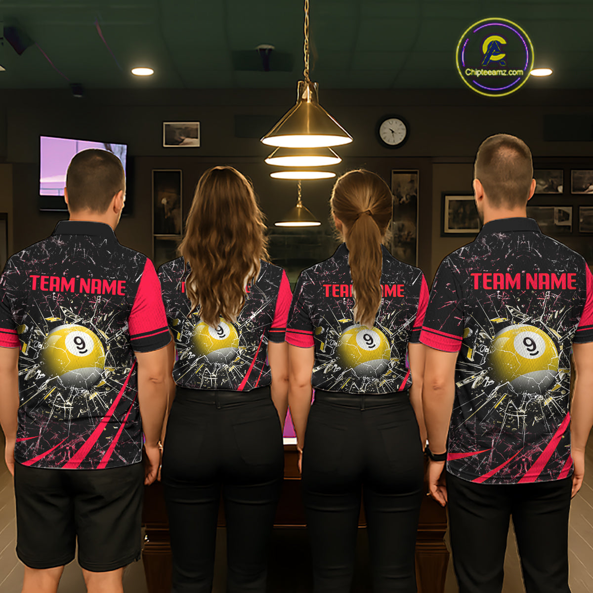 Black And Red 8 Ball & 9 Ball Glass Break Billiard Shirt For Men Custom Pool Team Jersey Uniform TDM5642