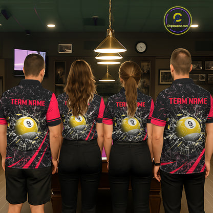 Black And Red 8 Ball & 9 Ball Glass Break Billiard Shirt For Men Custom Pool Team Jersey Uniform TDM5642
