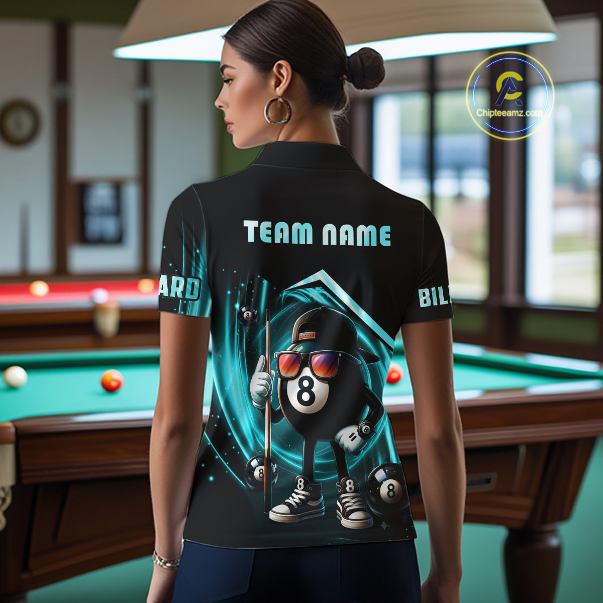 Turquoise Funny 8 Ball Billiard Shirt For Women Custom Pool Team Shirt, Billiard Jersey Polo, 1/4 Zip TDM5644
