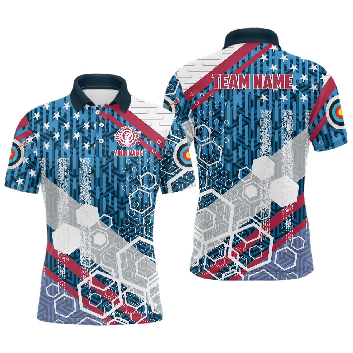 Personalized USA Flag Archery Polo Shirts For Men Custom Patriotic Archery Shirts Gifts TDM0510