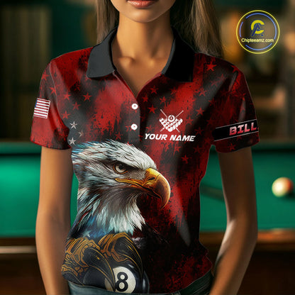 Black And Red American Flag Eagle Billiard Shirt For Women Custom Claw 8 Ball Pool Team Jersey TDM4317