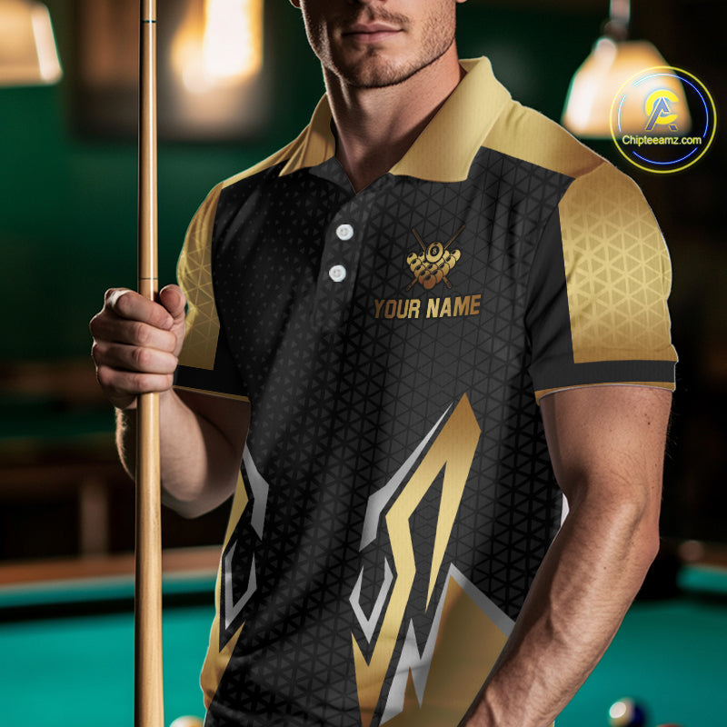 Black And Golden 8 Ball Pool Crown Billiard Shirt For Men Custom Billiard Jersey Polo & 1/4 Zip TDM4321