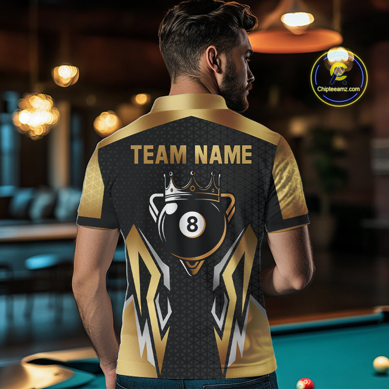 Black And Golden 8 Ball Pool Crown Billiard Shirt For Men Custom Billiard Jersey Polo & 1/4 Zip TDM4321
