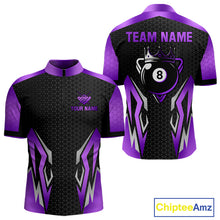 Load image into Gallery viewer, Black Purple 8 Ball Pool Crown Billiard Shirt For Men Custom Billiard Jersey Team Polo &amp; 1/4 Zip TDM4323