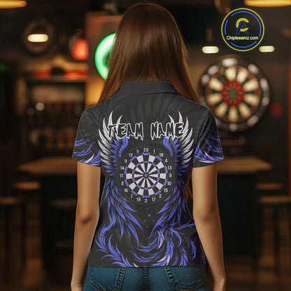 Personalized Phoenix Dartboard Wings Women's Dart Shirts Custom Blue And Black Darts Team Jerseys TDM4584