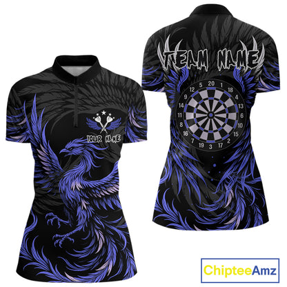 Personalized Phoenix Dartboard Wings Women's Dart Shirts Custom Blue And Black Darts Team Jerseys TDM4584