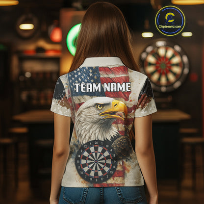 Personalized Patriotic Eagle Darts Shirt For Women Custom Vintage American Flag Darts Team Jersey TDM4219