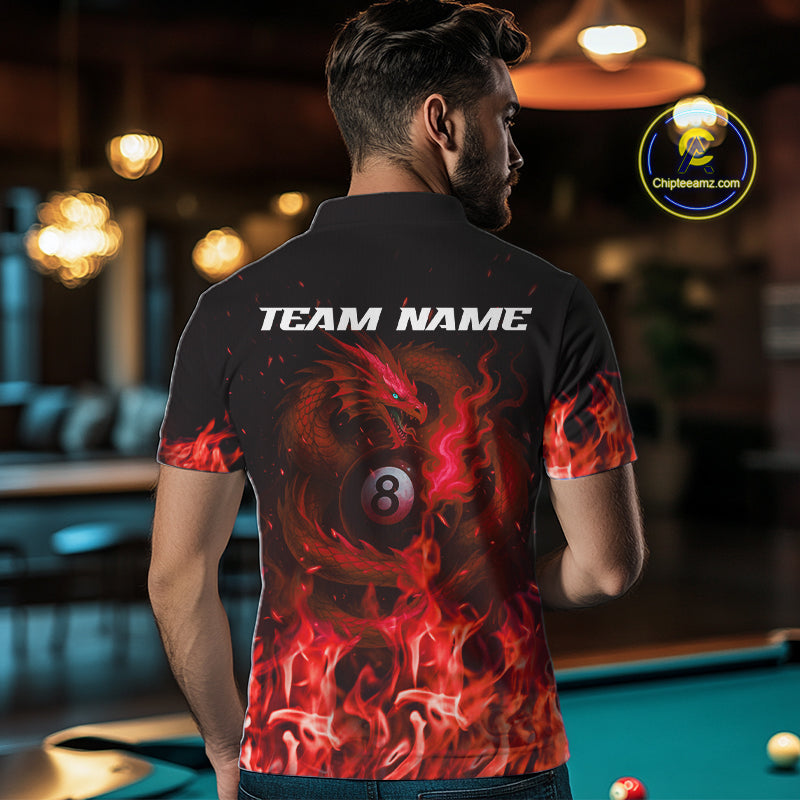 Personalized Red Flaming Dragon Billiard Shirt For Men, 8 Ball Pool Billiard League Team Jerseys TDM4245