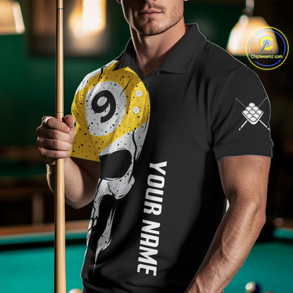 Personalized 9 Ball Skull Billiard Shirt For Men, American Flag Pool Team Jerseys TDM4257