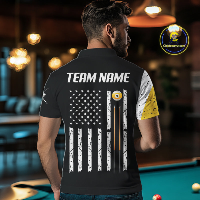 Personalized 9 Ball Skull Billiard Shirt For Men, American Flag Pool Team Jerseys TDM4257