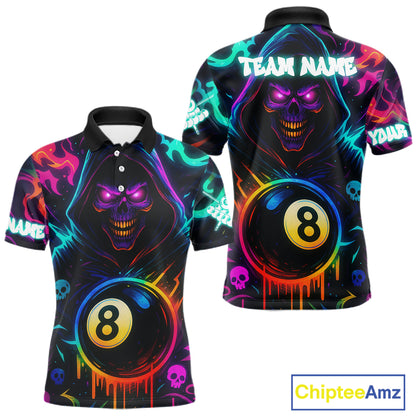 Colorful Neon Grim Reaper 8 Ball Pool Billiard Shirt For Men Custom Billiard Team Jersey TDM4668