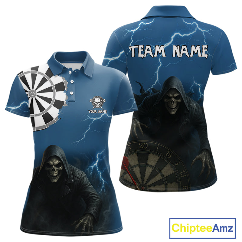 Black And Navy Skeleton Dartboard Darts Shirt For Women - Custom Team & Player Name NYN0351