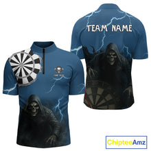 Load image into Gallery viewer, Black And Navy Skeleton Dartboard Darts Shirt For Men - Custom Team &amp; Player Name NYN0351