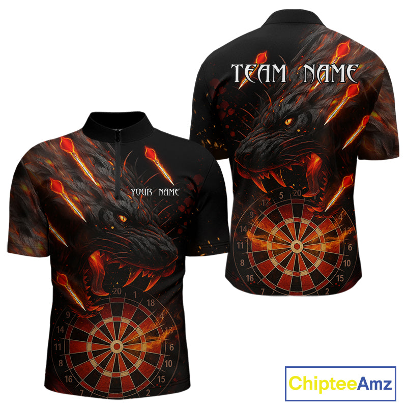 Black And Orange Panther Fire Dart Shirt For Men Custom 3D Dart League Team Jersey Polo & 1/4 Zip TDM4269