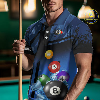 Blue Billiard Jerseys For Men Custom 3D Pool Balls Billiard Shirts Team Polo & Quarter Zip TDM4087