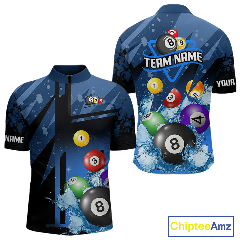 Blue Billiard Jerseys For Men Custom 3D Pool Balls Billiard Shirts Team Polo & Quarter Zip TDM4087