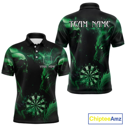 Black Green Custom Dragon Darts Shirt For Men, Darts Jersey Pocket Option TDM4448