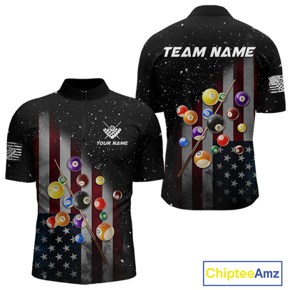 Personalized Patriotic Billiard Jerseys For Men Custom American Flag Grunge Billiard Team Shirt  TDM4454