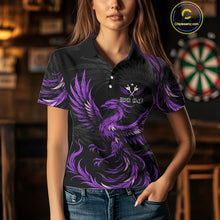 Load image into Gallery viewer, Personalized Phoenix Dartboard Wings Women's Dart Shirts Custom Black And Purple Darts Team Jerseys TDM4272