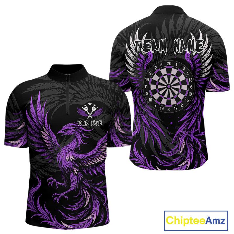 Personalized Phoenix Dartboard Wings Men's Dart Shirts Custom Black And Purple Darts Team Jerseys TDM4272