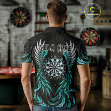 Load image into Gallery viewer, Personalized Phoenix Dartboard Wings Men's Dart Shirts Custom Black &amp; Turquoise Darts Team Jerseys TDM4273