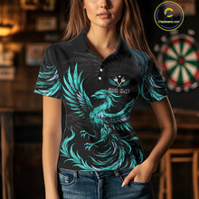 Load image into Gallery viewer, Personalized Phoenix Dartboard Wings Women's Dart Shirts Custom Black &amp; Turquoise Darts Team Jerseys TDM4273