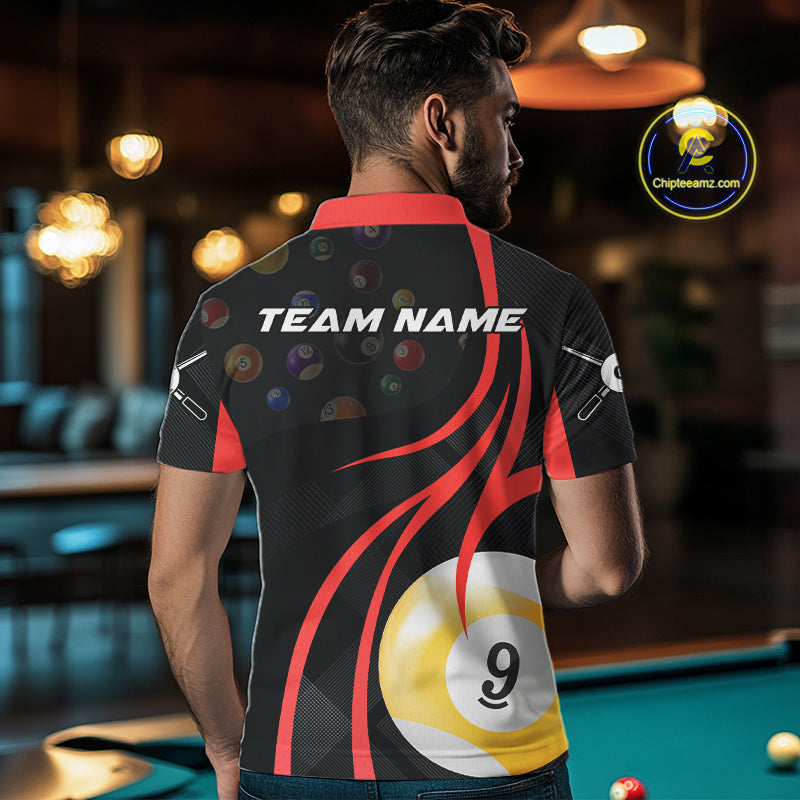 Personalized Billiard 8 Ball & 9 Ball Pool Shirt For Men, Billiard Jersey Team Polo & 1/4 Zip|Red TDM4457