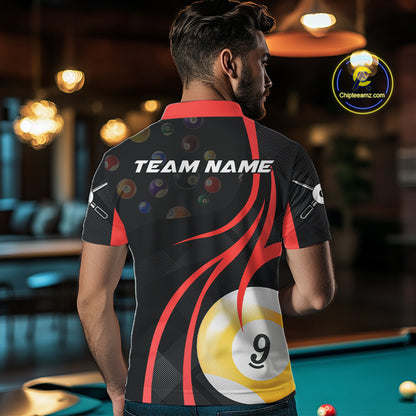 Personalized Billiard 8 Ball & 9 Ball Pool Shirt For Men, Billiard Jersey Team Polo & 1/4 Zip|Red TDM4457