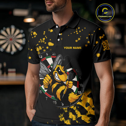 Personalized Yellow Black Funny Bee Darts Shirt For Men Custom Darts Jerseys, Best Darts Gifts TDM4294