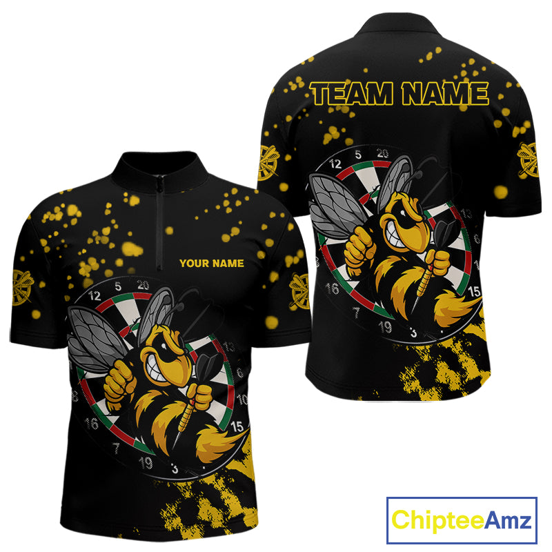 Personalized Yellow Black Funny Bee Darts Shirt For Men Custom Darts Jerseys, Best Darts Gifts TDM4294