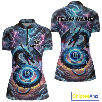 Personalized Blue Purple Thunder Lightning Dragon Billiard Shirt For Women, 8 Ball Pool Team Jersey TDM4483