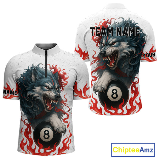 Personalized Wolf Flaming 8 Ball Billiard Shirts For Men Custom Billiard Pool Team Jersey |Red TDM4111
