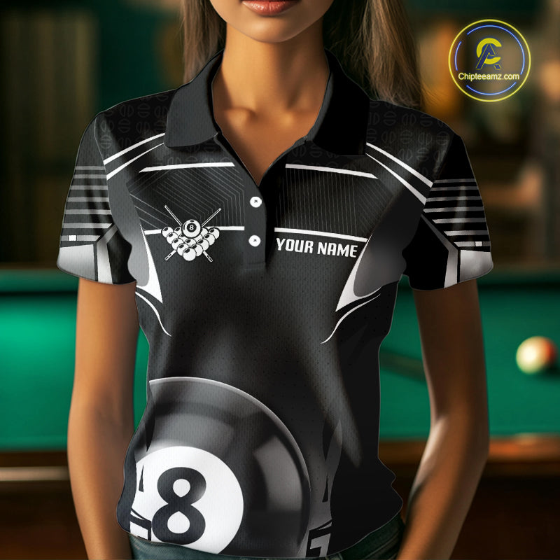 Black And Grey 8 Ball Pool Lights Billiard Polo & 1/4 Zip For Women Custom 3D Billiard Team Jerseys TDM4132
