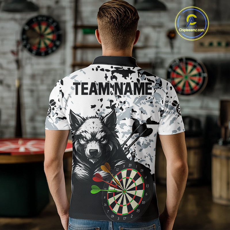Personalized Grunge White Black Funny Wolf Darts Shirt For Men Custom Team Darts Jersey Outfit TDM4494
