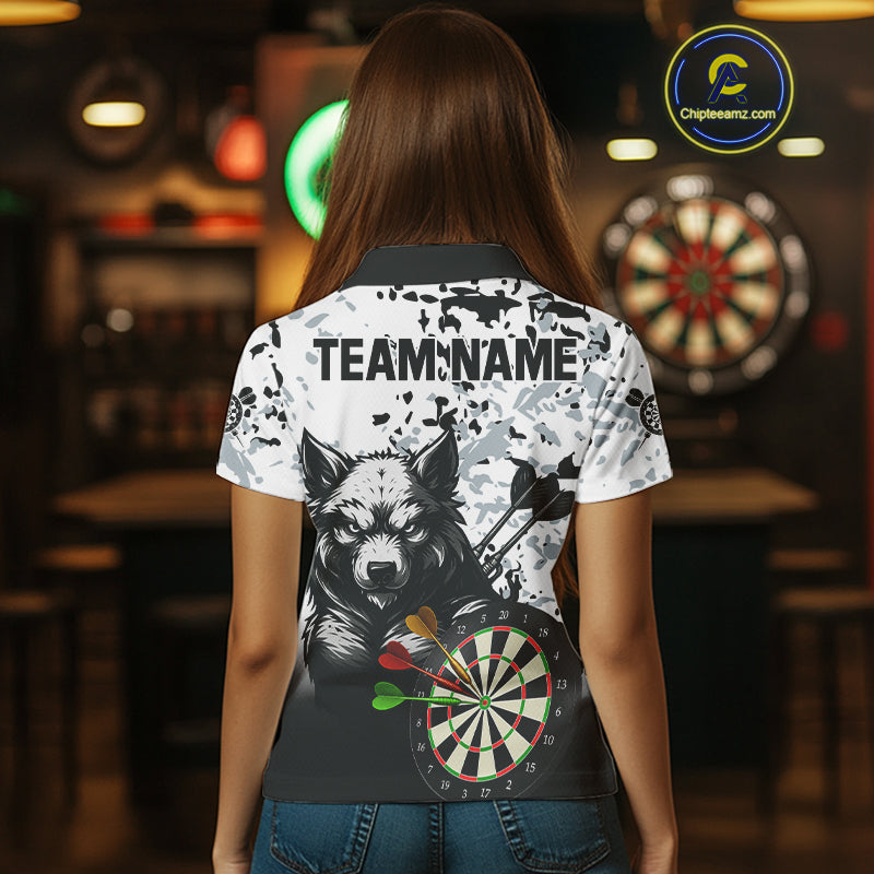 Personalized Grunge White Black Funny Wolf Darts Shirt For Women Custom Team Darts Jersey Outfit TDM4494