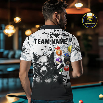Personalized Grunge White Black Funny Wolf Billiard Shirt For Men Custom Pool Balls Team Jersey TDM4495