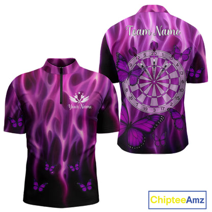 Personalized Pink Flaming Butterflies Darts Shirt For Men Custom Darts Jersey, Funny Darts Gift TDM4749
