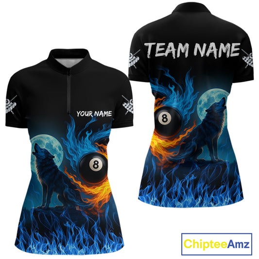 Personalized Flaming 8 Ball Pool Wolf Billiard Shirts For Women Custom Team League Billiard Jerseys TDM4146