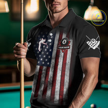 Load image into Gallery viewer, Grunge American Flag Eagle 8 Ball Billiard Polo &amp; 1/4 Zip Custom Men's Patriotic Pool Team Jersey TDM4515