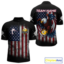 Load image into Gallery viewer, Grunge American Flag Eagle 9 Ball Billiard Polo &amp; 1/4 Zip Custom Men's Patriotic Pool Team Jersey TDM4516
