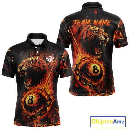 Personalized 8 Ball Chain Flame Tiger Billiard Shirt For Men, Pool Jerseys Polo & 1/4 Zip TDM4395